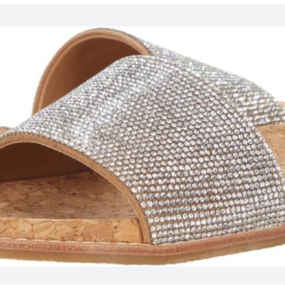 Steve Madden Glittering Silver Slide Sandals - Picture 2 of 11